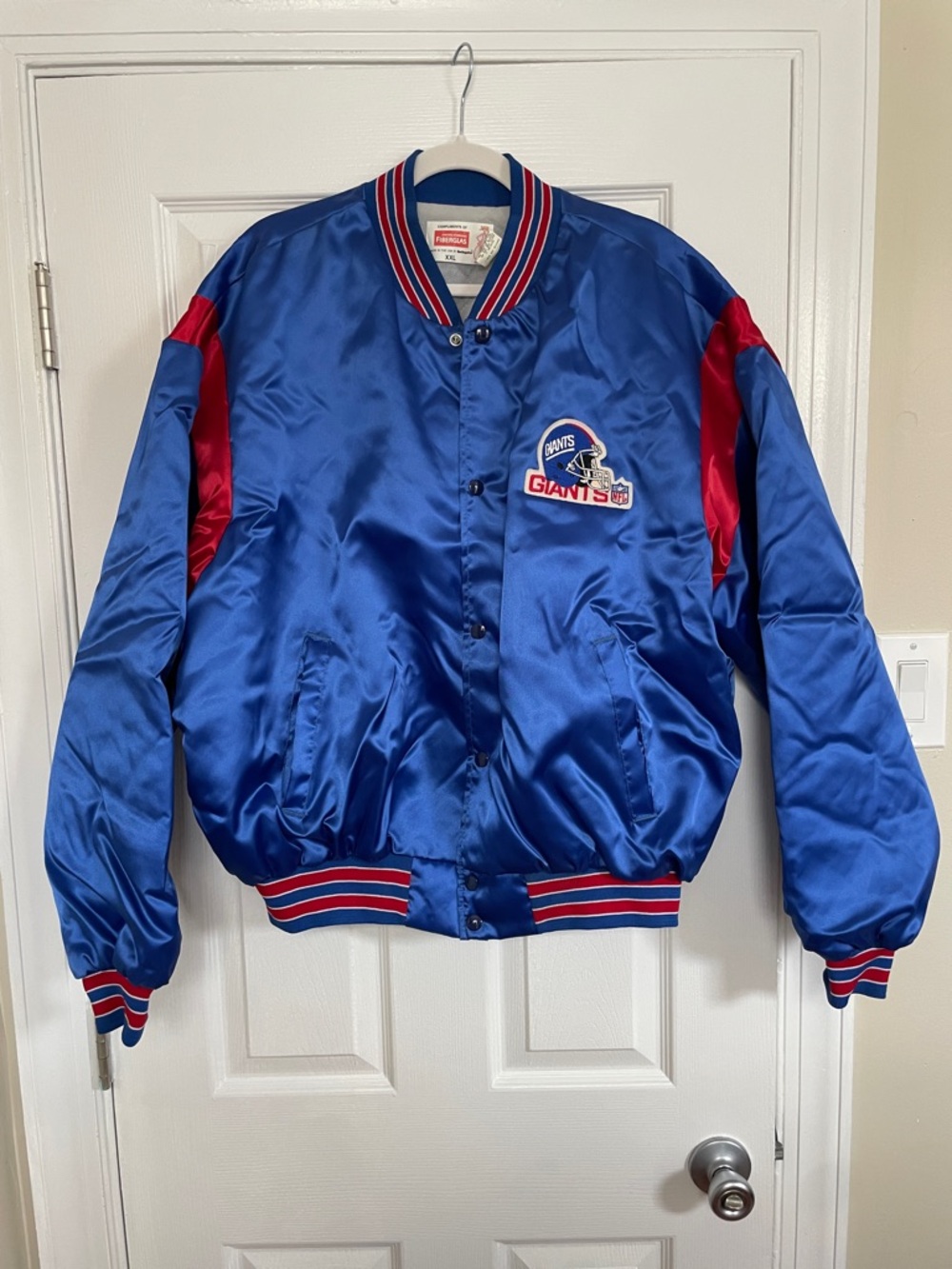 New York Giants Blue Satin Bomber Jacket